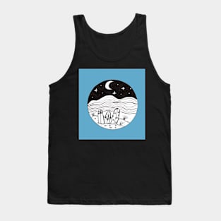 Surfboards at Night Ink Illustration with blue background Tank Top